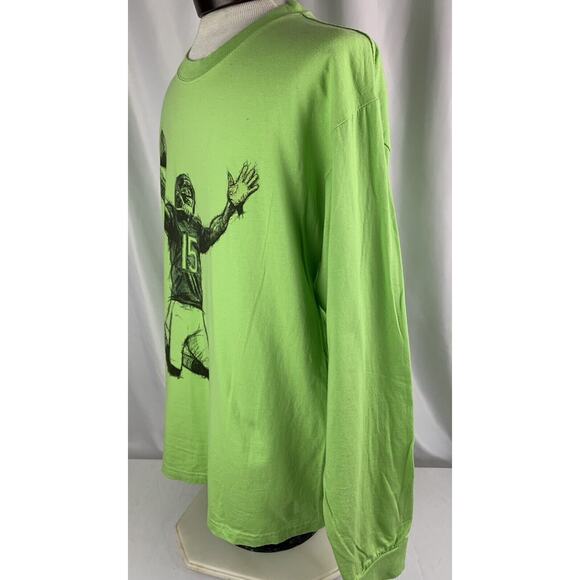 Large Men's The Brandon Marshall Foundation Bright Green Long Sleeve Logo Tshirt - Picture 6 of 8